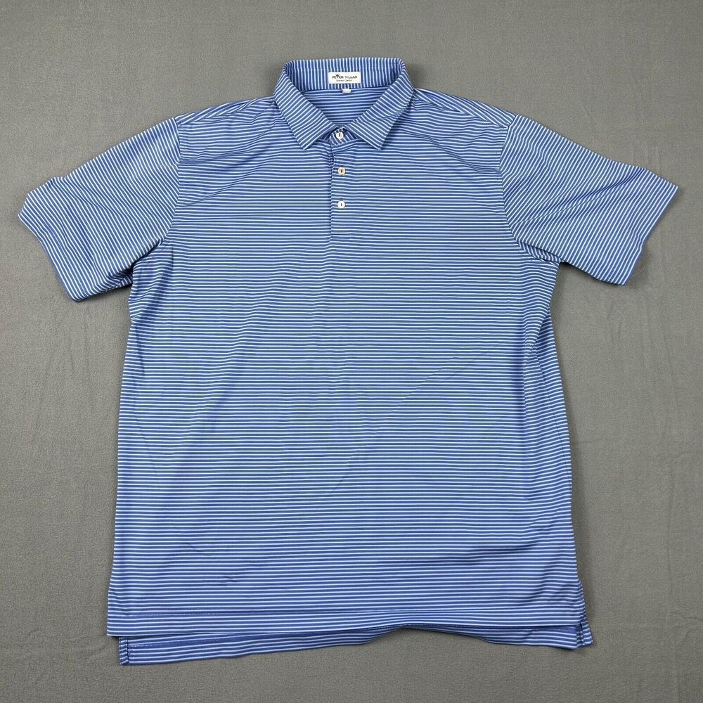 Peter Millar Summer Comfort Shirt Mens XL Blue Striped Golf Polo Stretch